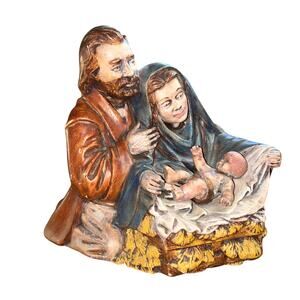 Holy Family Nativity Scene Mary Joseph Jesus Figurine Christmas Chalk Wear 80’s
